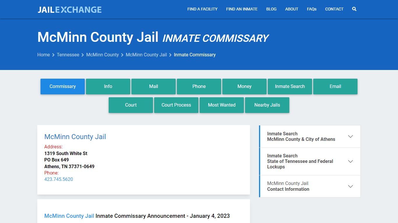 Inmate Commissary, Care Packs - McMinn County Jail, TN